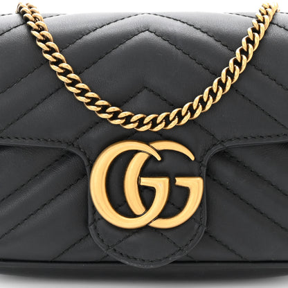 Gucci Calfskin Matelasse Super Mini GG Marmont Shoulder Bag Black 8 of 10