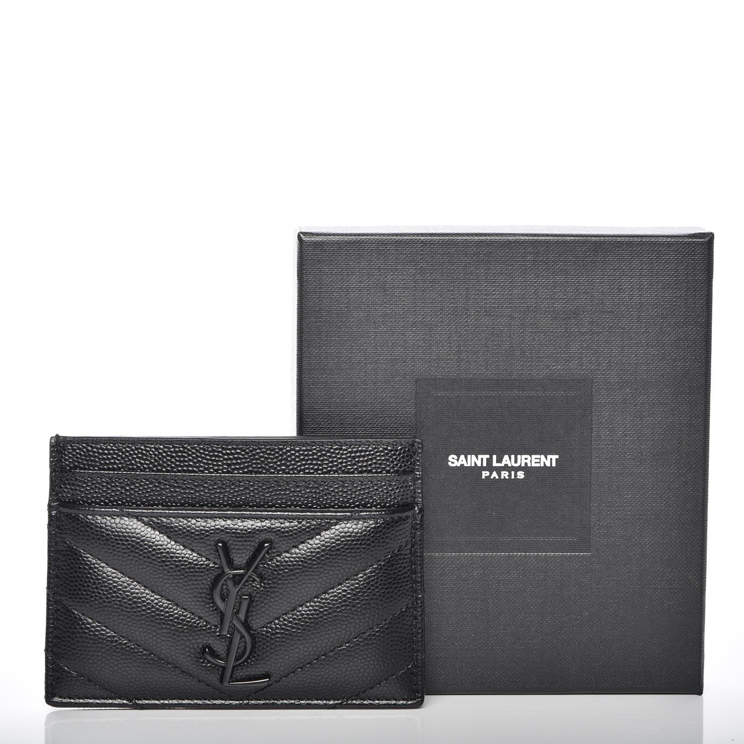 Saint Laurent Grain De Poudre Matelasse Chevron Monogram Credit Card Case Black 7 of 7