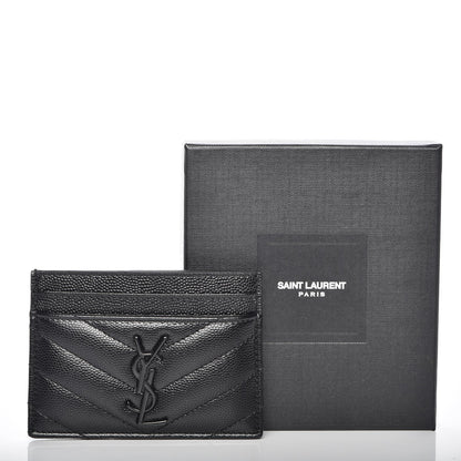Saint Laurent Grain De Poudre Matelasse Chevron Monogram Credit Card Case Black 7 of 7