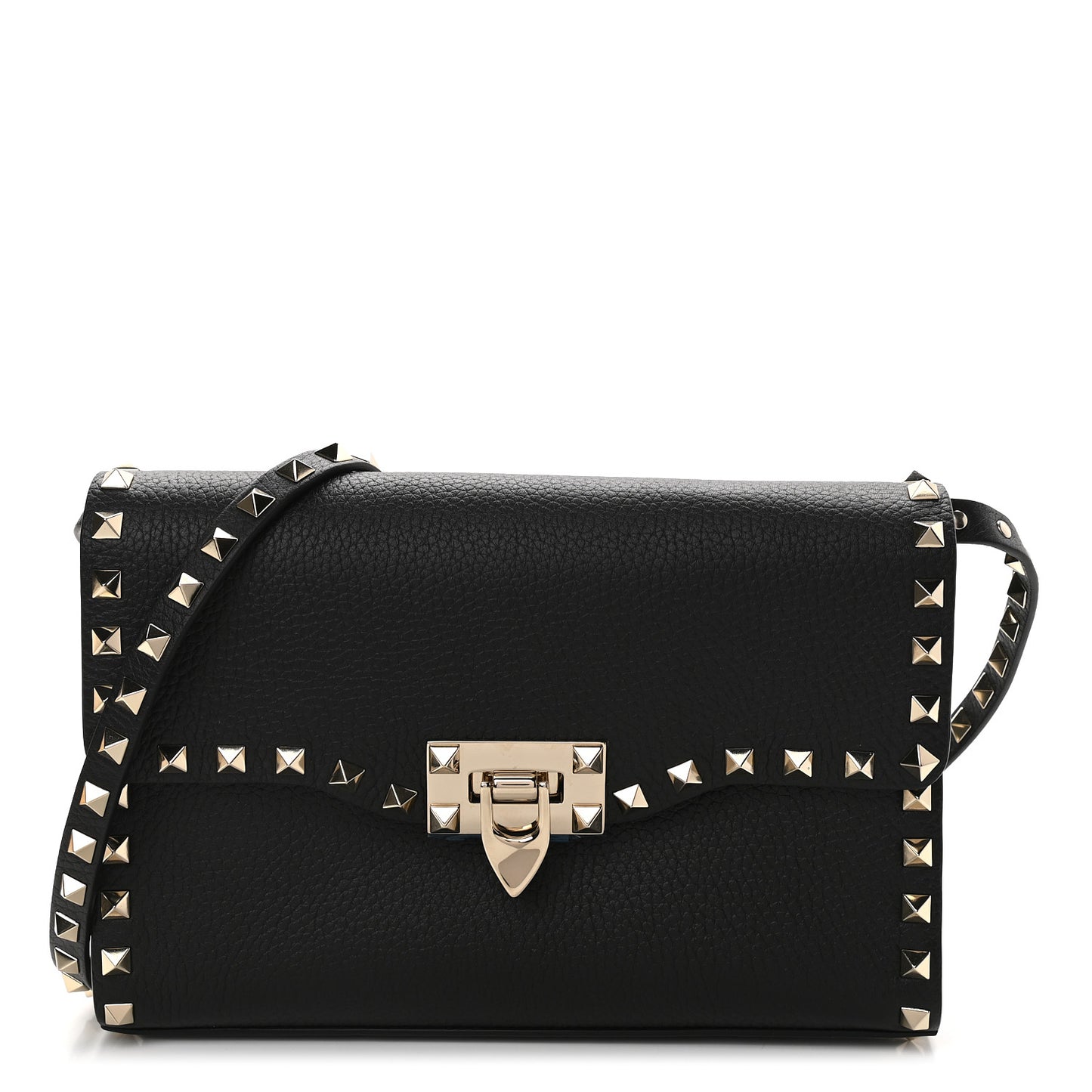 Pebbled Calfskin Medium Rockstud Flip Lock Crossbody Bag Black