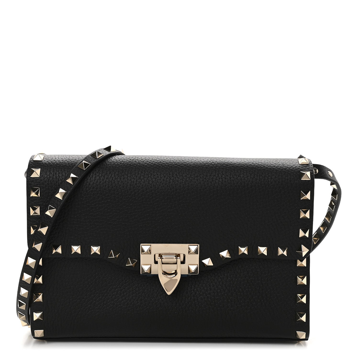 Valentino Garavani Pebbled Calfskin Medium Rockstud Flip Lock Crossbody Bag Black 1 of 8