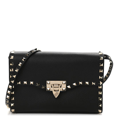 Valentino Garavani Pebbled Calfskin Medium Rockstud Flip Lock Crossbody Bag Black 1 of 8