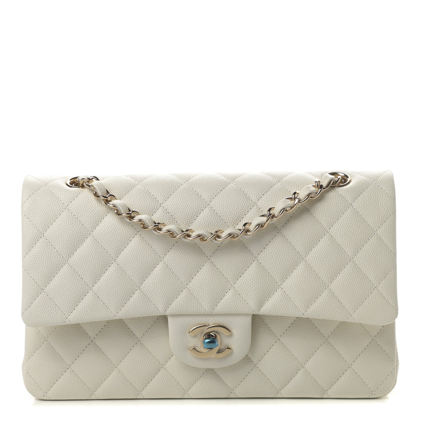 Caviar Quilted Medium Double Flap White