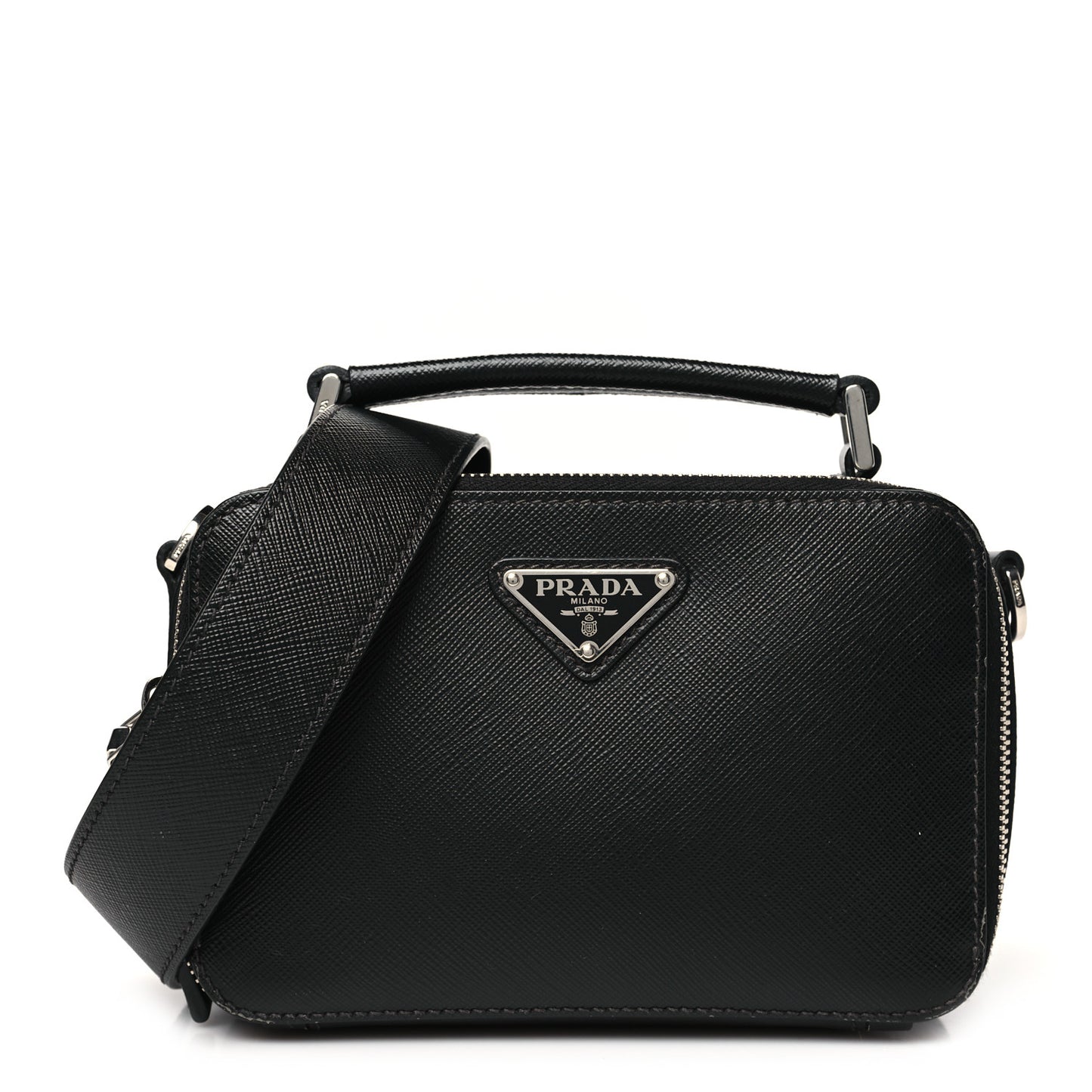 Saffiano Travel Small Brique Top Handle Crossbody Bag Black
