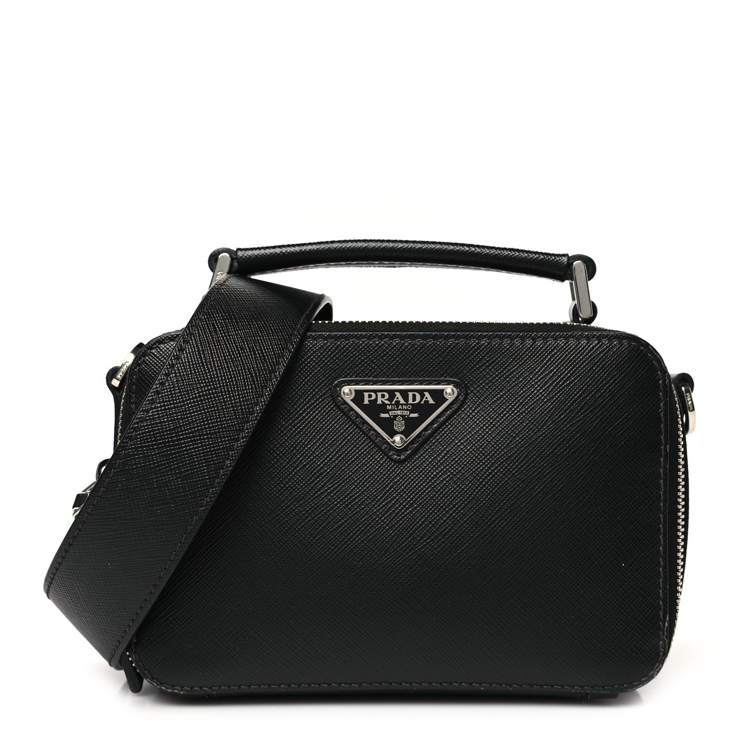 Prada Saffiano Travel Small Brique Top Handle Crossbody Bag Black 1 of 10