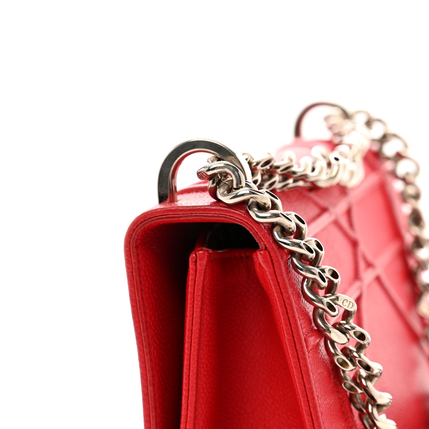 Grained Calfskin Small Diorama Flap Bag Red
