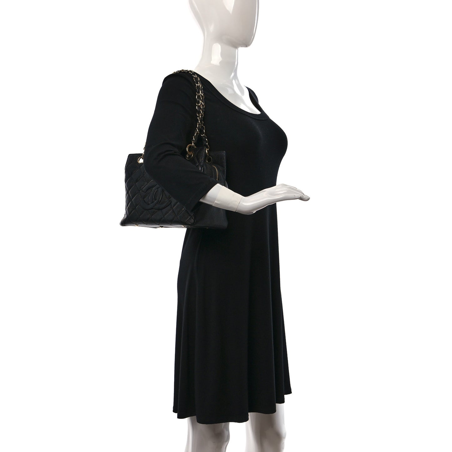 Caviar Quilted Petit Timeless Tote PTT Black