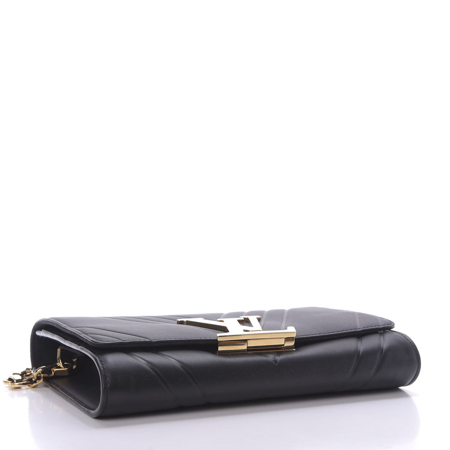 Calfskin Airy V Embossed Pochette Chain Louise GM Black