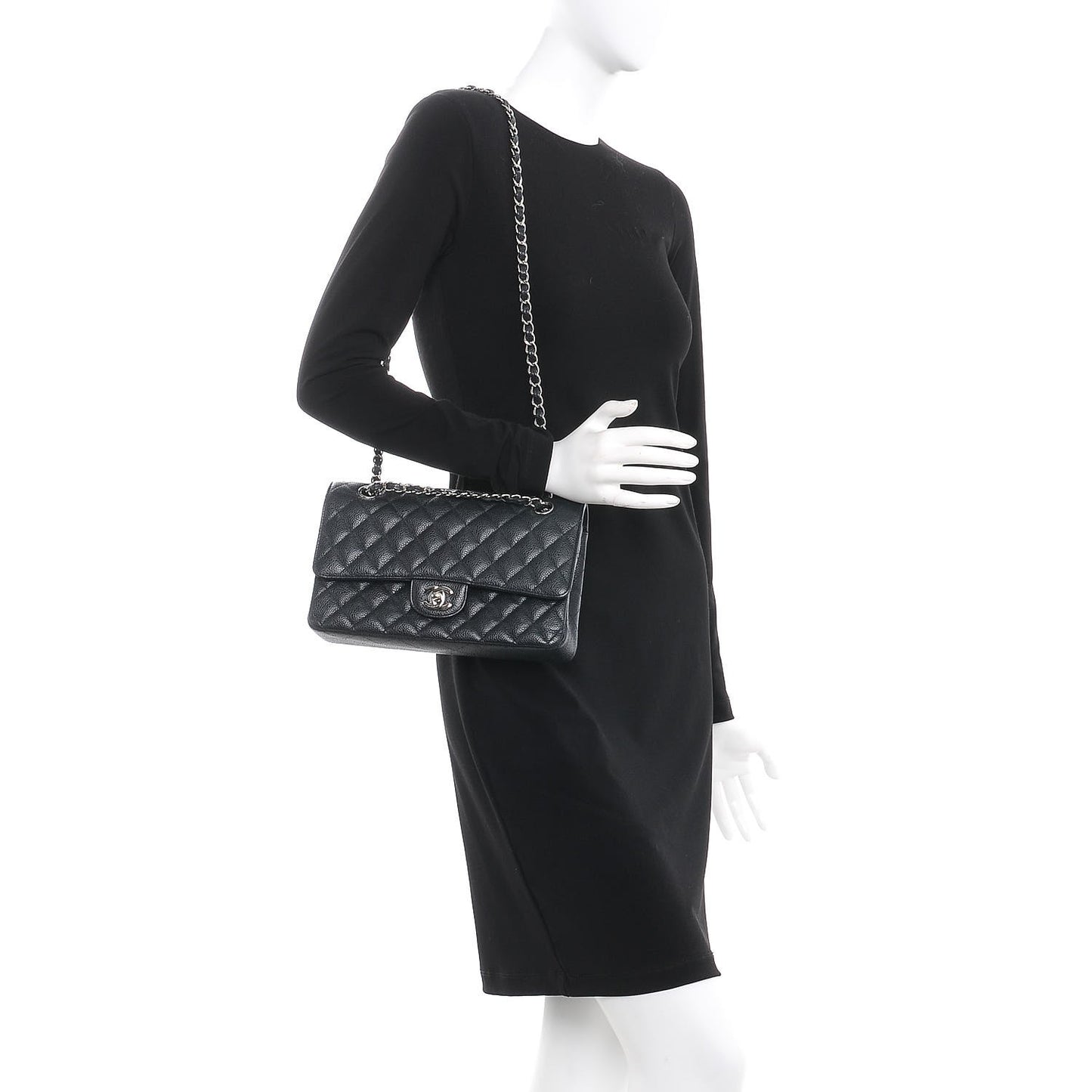 Caviar Quilted Medium Double Flap Black