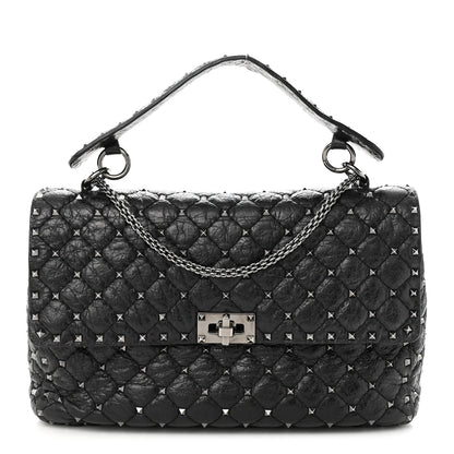 Valentino Garavani Craquele Nappa Large Rockstud Spike Shoulder Bag Black 1 of 9