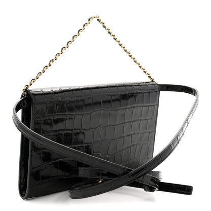 Chanel Calfskin Crocodile Embossed Clutch With Chain Black 3 of 11