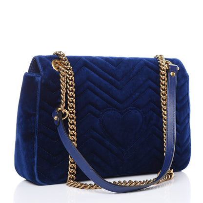 Gucci Velvet Matelasse Medium GG Marmont Shoulder Bag Cobalt Blue 3 of 18