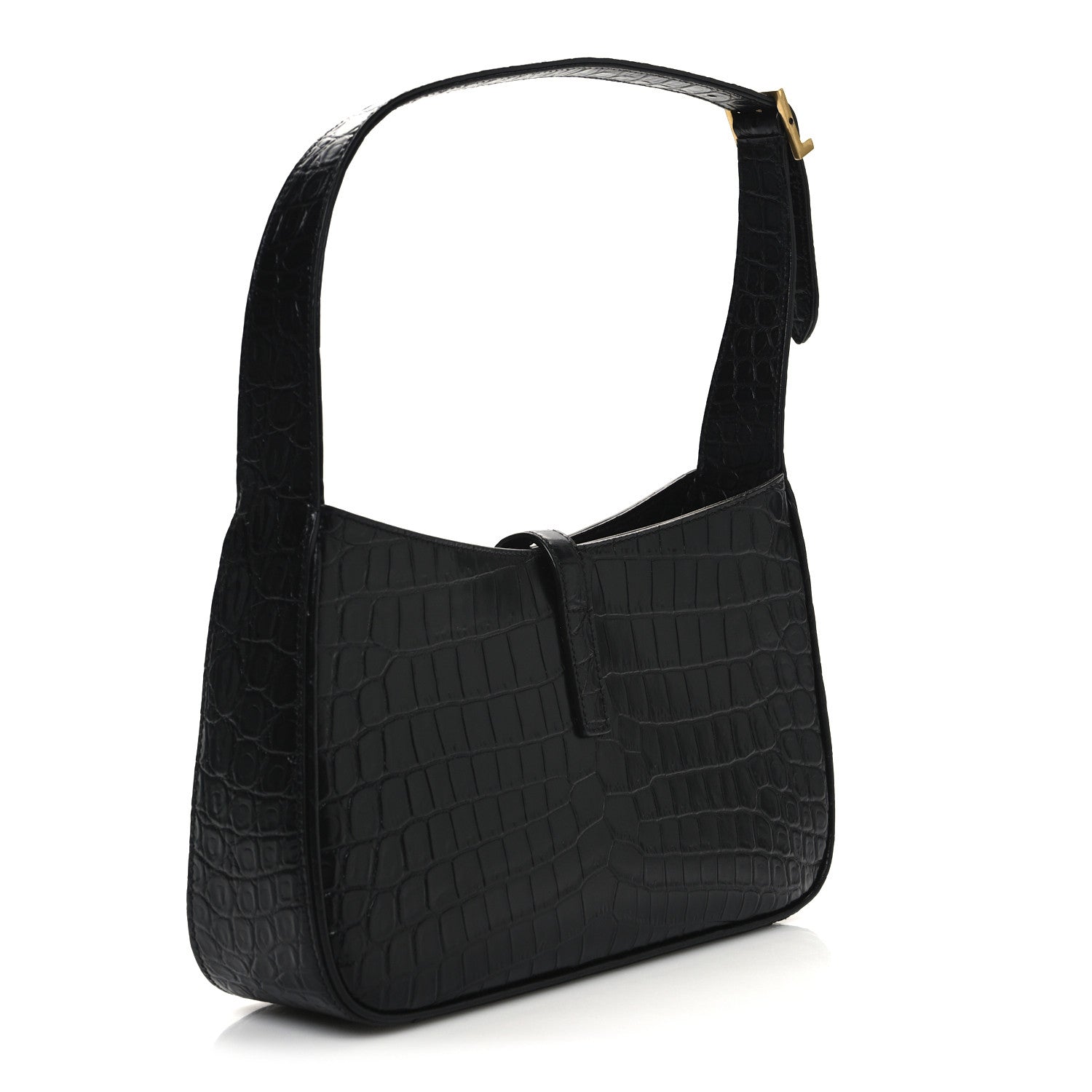 Saint Laurent Calfskin Crocodile Embossed Le 5 A 7 Hobo Black 3 of 10