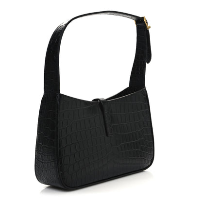 Saint Laurent Calfskin Crocodile Embossed Le 5 A 7 Hobo Black 3 of 10