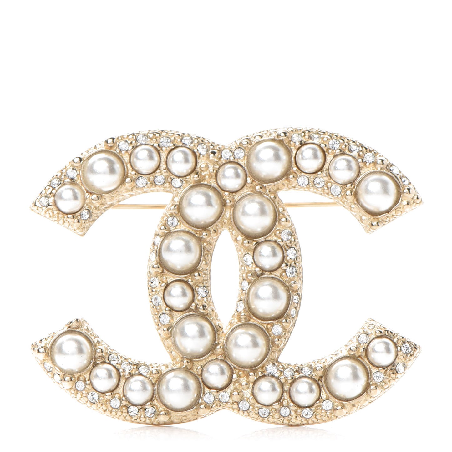 Pearl Crystal CC Brooch Gold