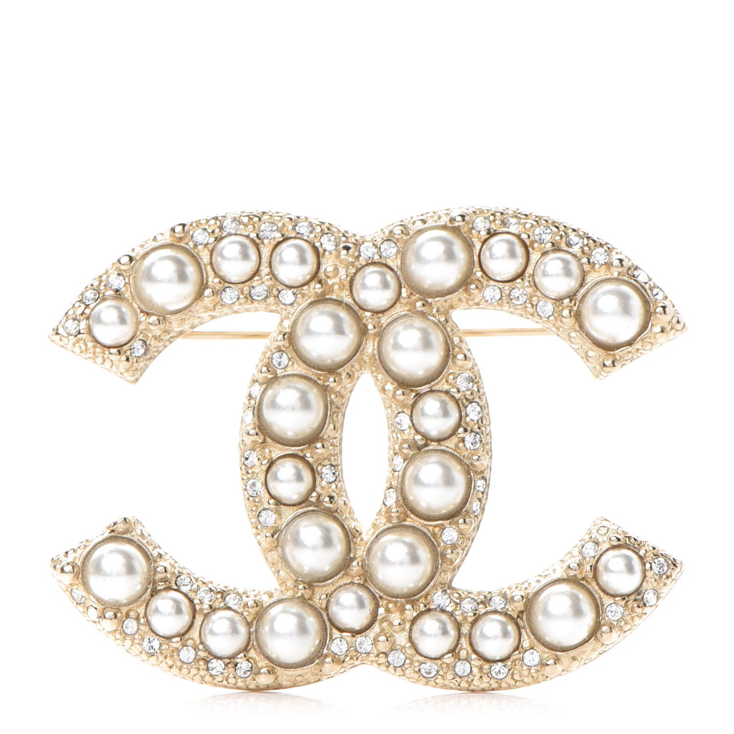 Chanel Pearl Crystal CC Brooch Gold 1 of 5