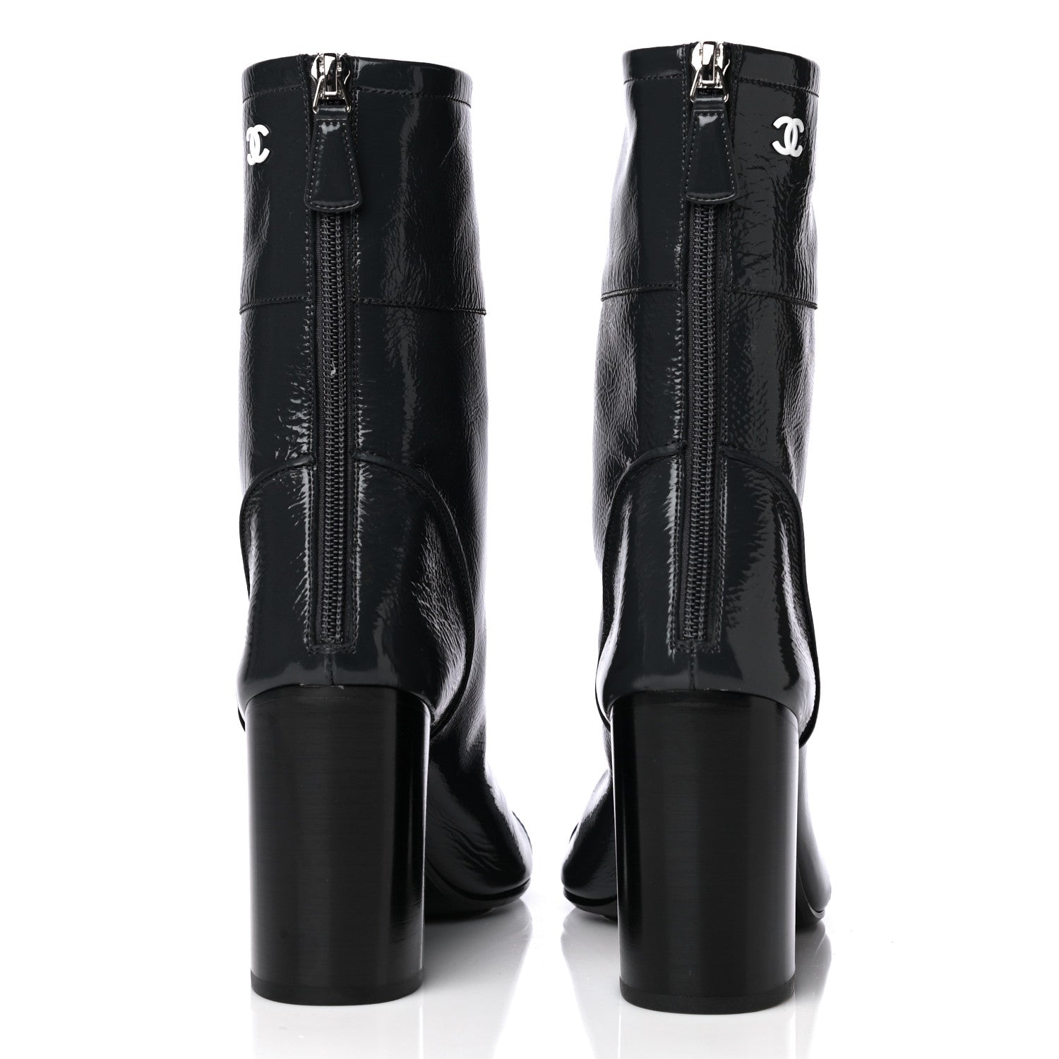 Chanel Shiny Crumpled Calfskin CC Cap Toe Short Boots 38.5 Dark Grey 3 of 6