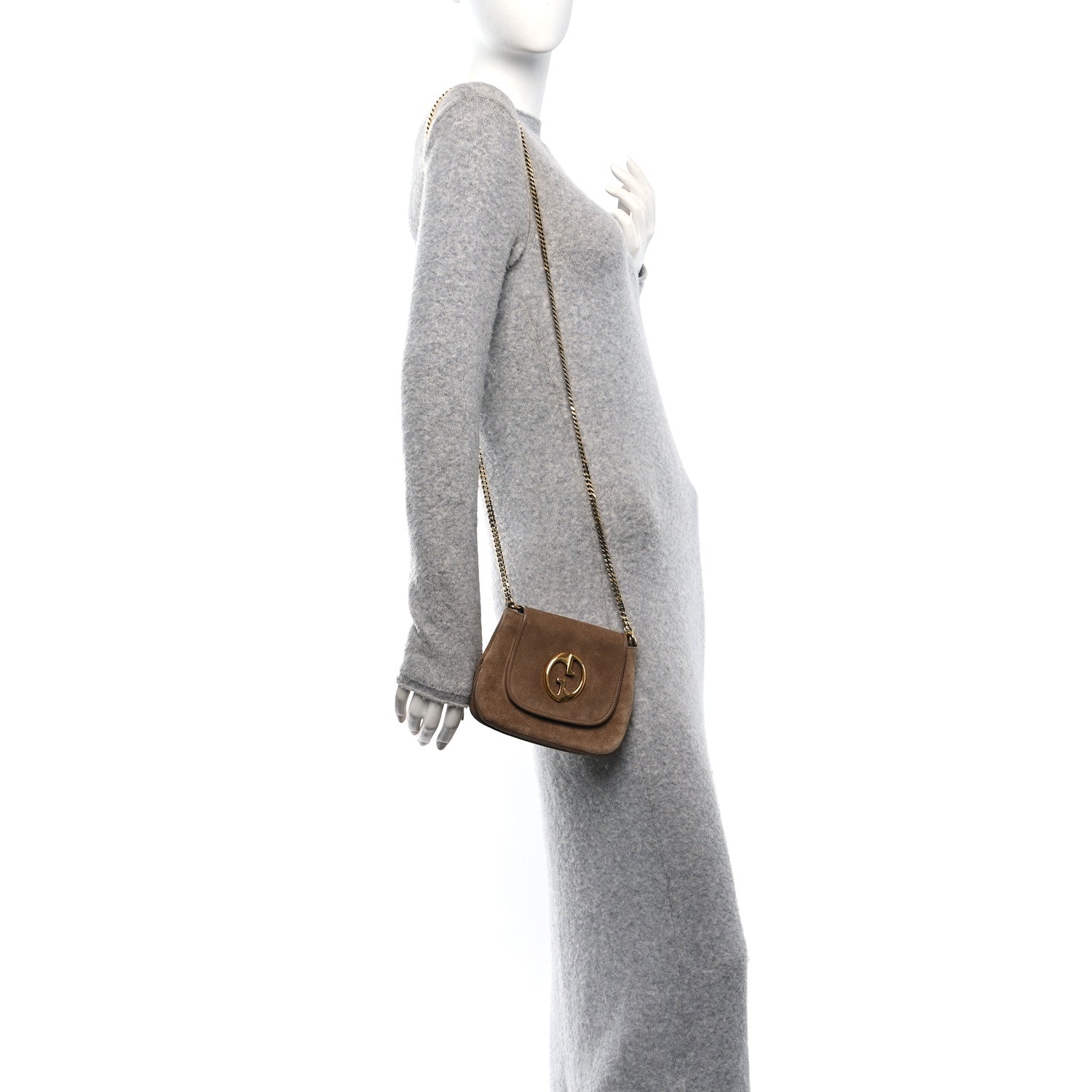 Gucci Suede Cudu Small 1973 Chain Shoulder Bag Marron Glace 2 of 10