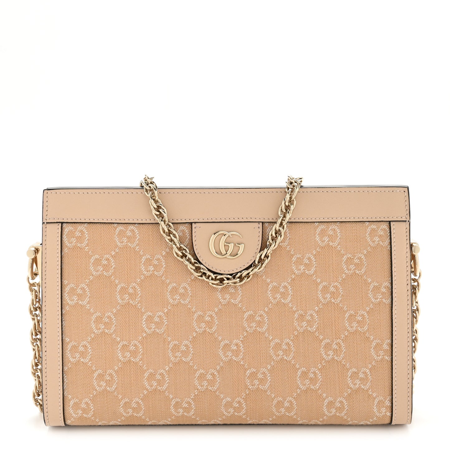 Denim Calfskin GG Monogram Small Ophidia Chain Shoulder Bag Light Beige