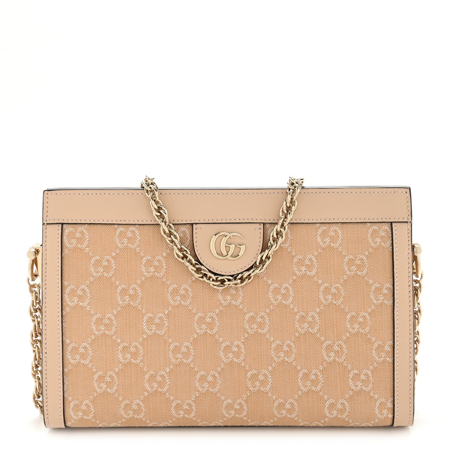 Gucci Denim Calfskin GG Monogram Small Ophidia Chain Shoulder Bag Light Beige 1 of 12