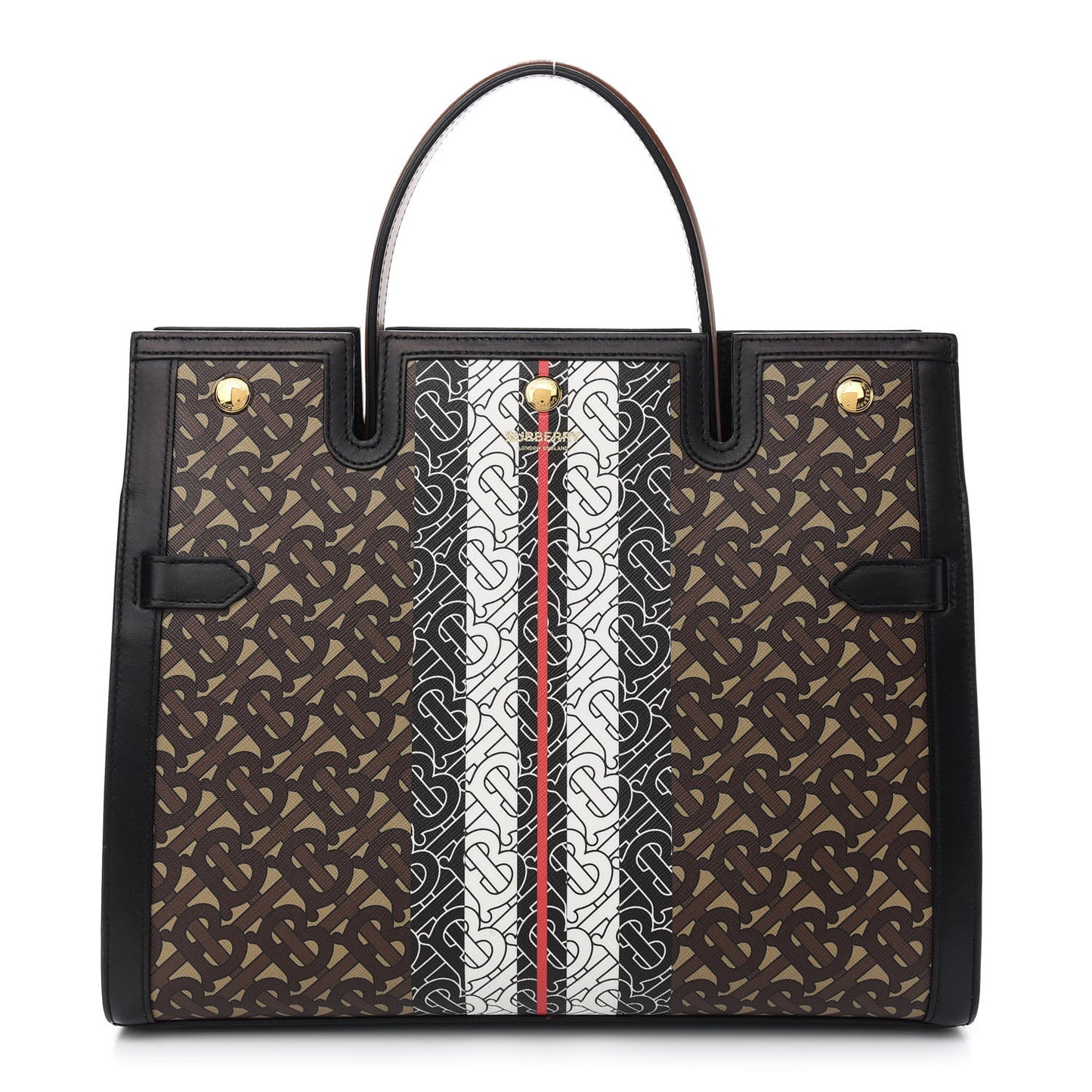 E-Canvas Monogram Stripe Medium Title Bag Bridle Brown