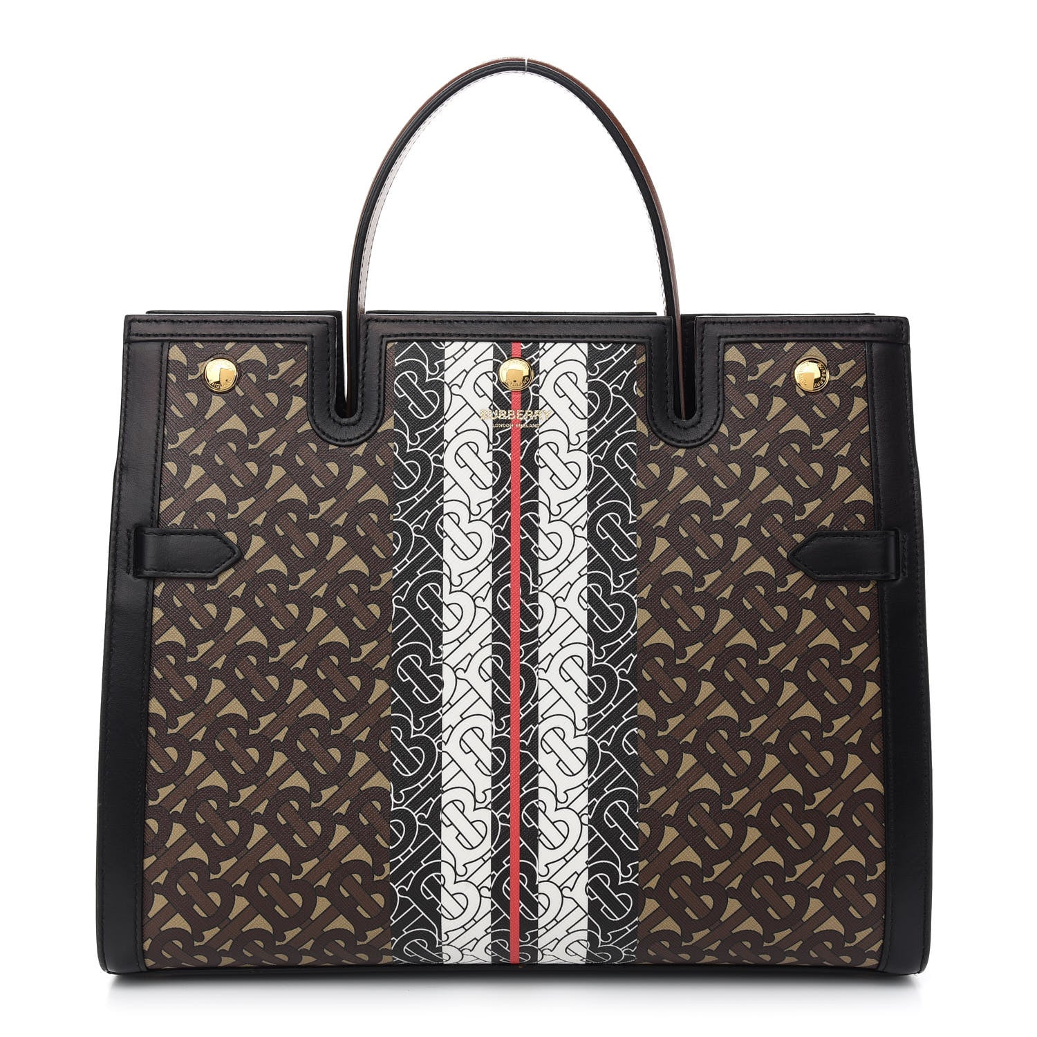 Burberry E-Canvas Monogram Stripe Medium Title Bag Bridle Brown 1 of 10