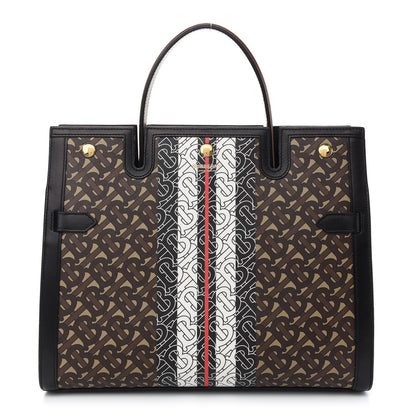 Burberry E-Canvas Monogram Stripe Medium Title Bag Bridle Brown 1 of 10
