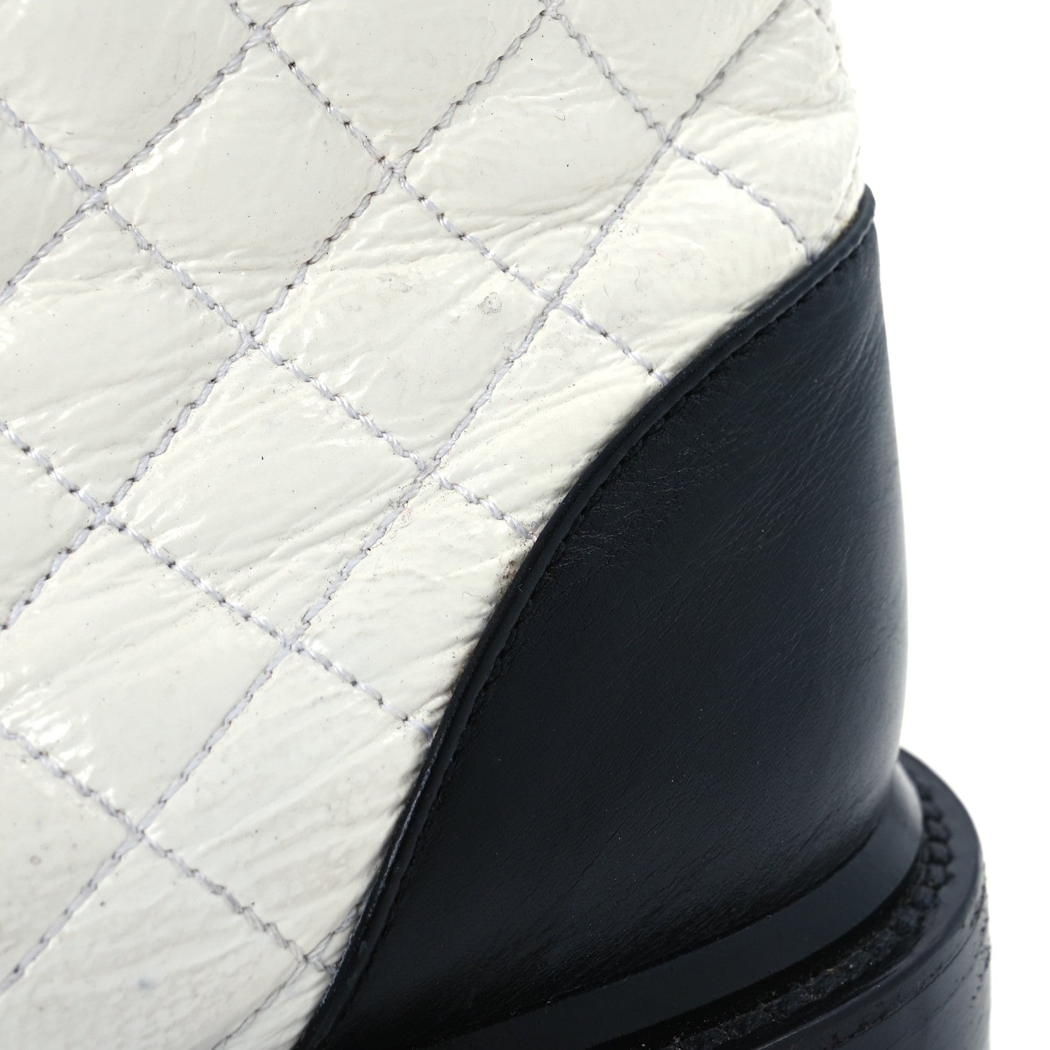Chanel Shiny Goatskin Calfskin Quilted Lace Up Combat Boots 41.5 White Black 12 of 15