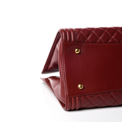 Chanel Lambskin Quilted Boy Shopping Tote Dark Red 5 of 13