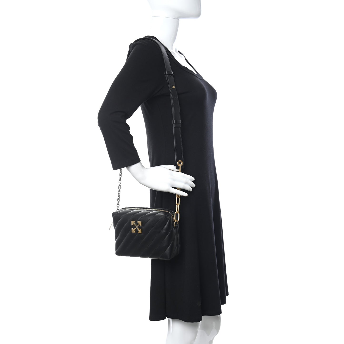 Calfskin Diagonal Quilted Jackhammer Camera Bag Black