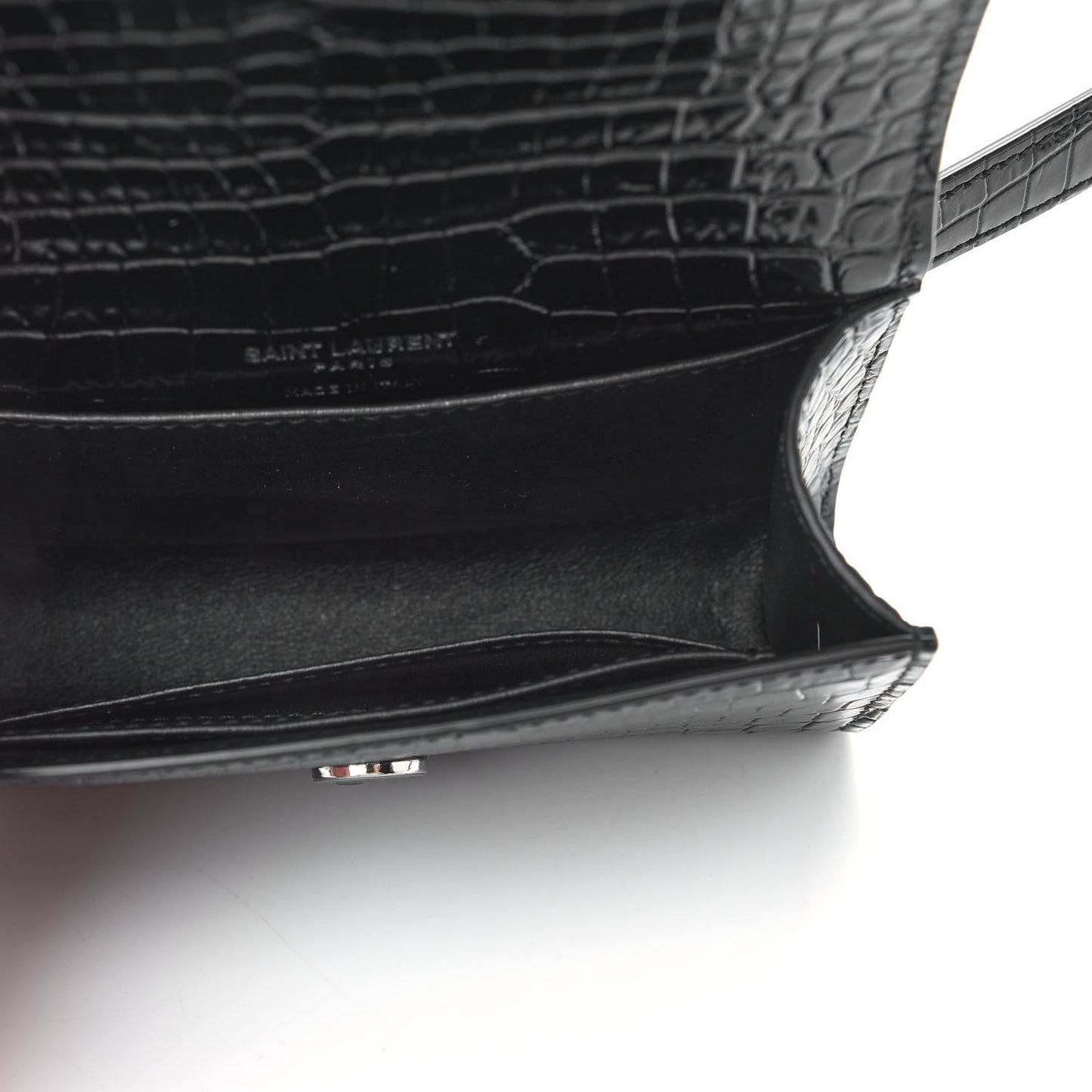 Calfskin Crocodile Embossed Monogram Kate Belt Bag Black