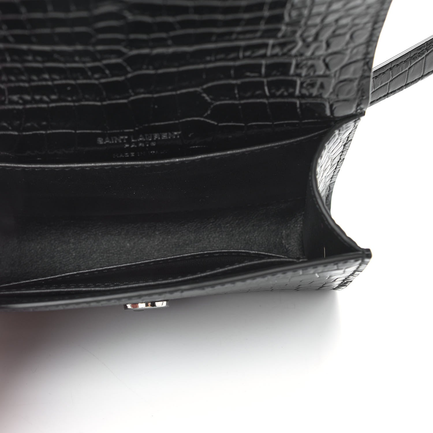 Saint Laurent Calfskin Crocodile Embossed Monogram Kate Belt Bag Black 5 of 8