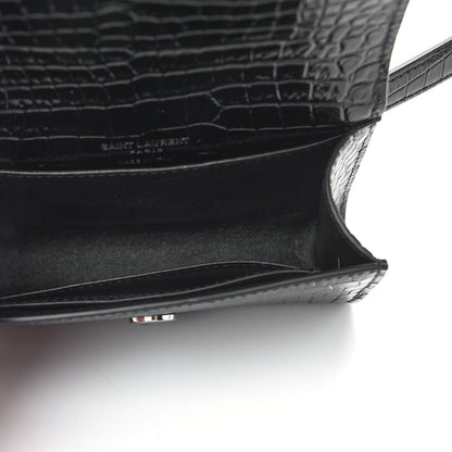 Saint Laurent Calfskin Crocodile Embossed Monogram Kate Belt Bag Black 5 of 8