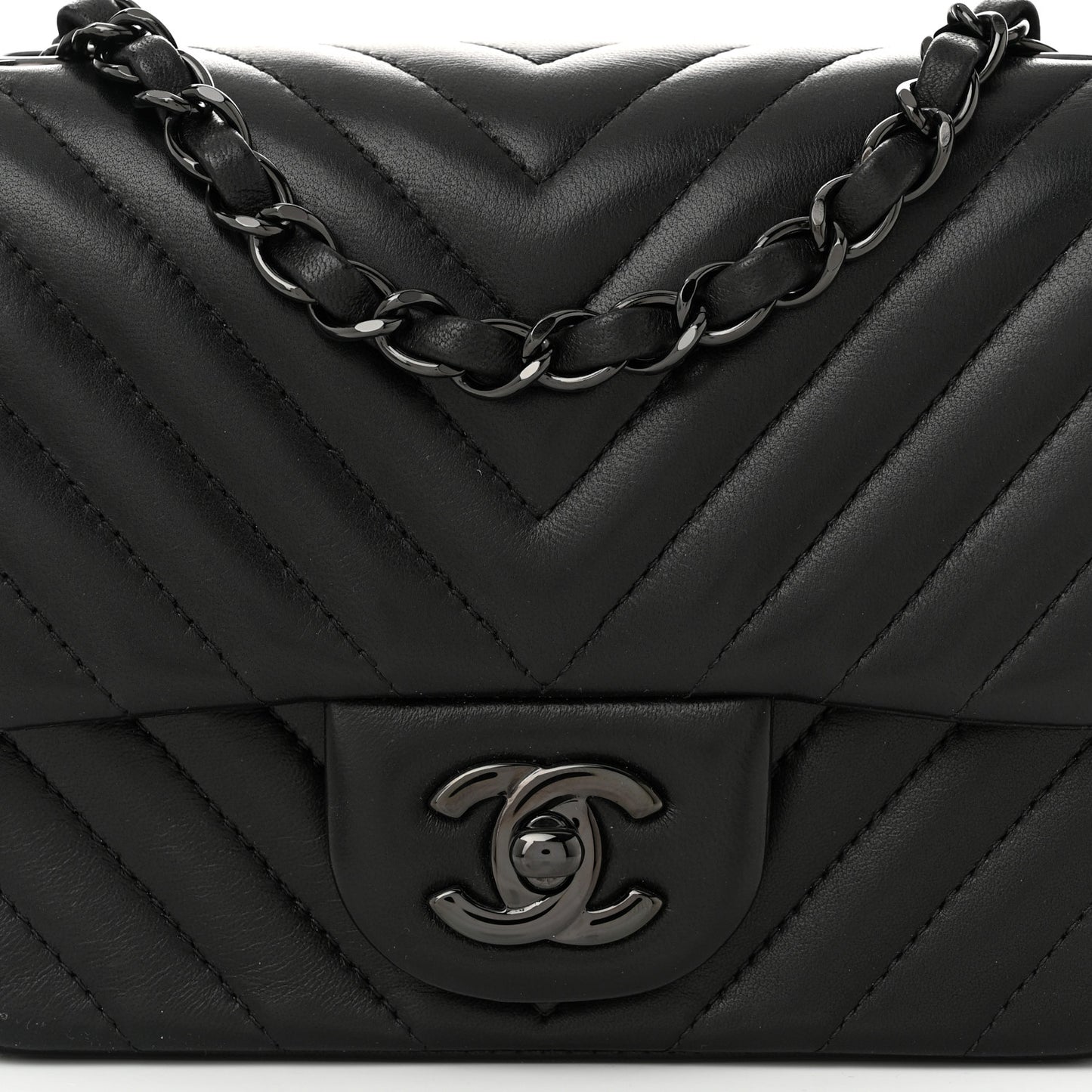 Lambskin Chevron Quilted Mini Square Flap So Black