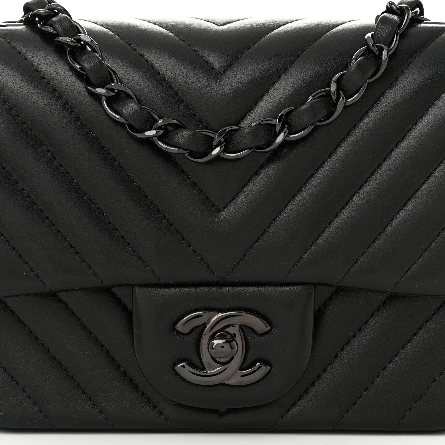 Chanel Lambskin Chevron Quilted Mini Square Flap So Black 8 of 11