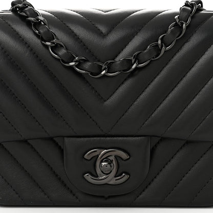 Chanel Lambskin Chevron Quilted Mini Square Flap So Black 8 of 11