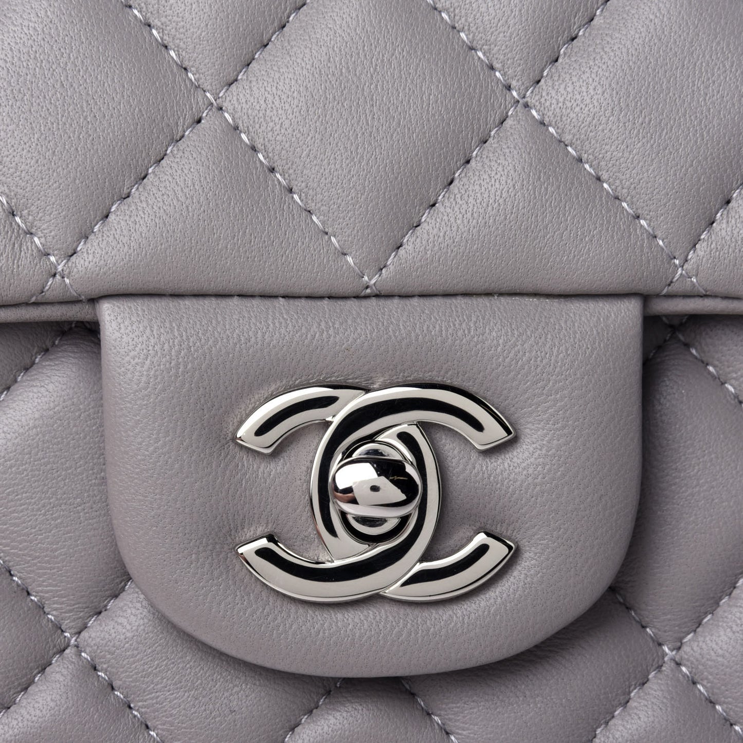 Lambskin Quilted Mini Rectangular Flap Grey