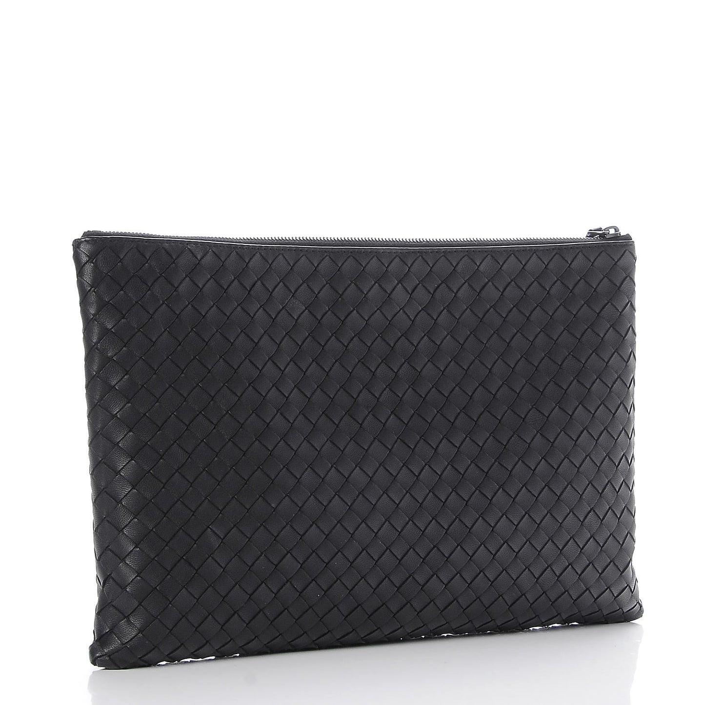 Nappa Intrecciato Large Flat Zip Biletto Pouch Nero Black
