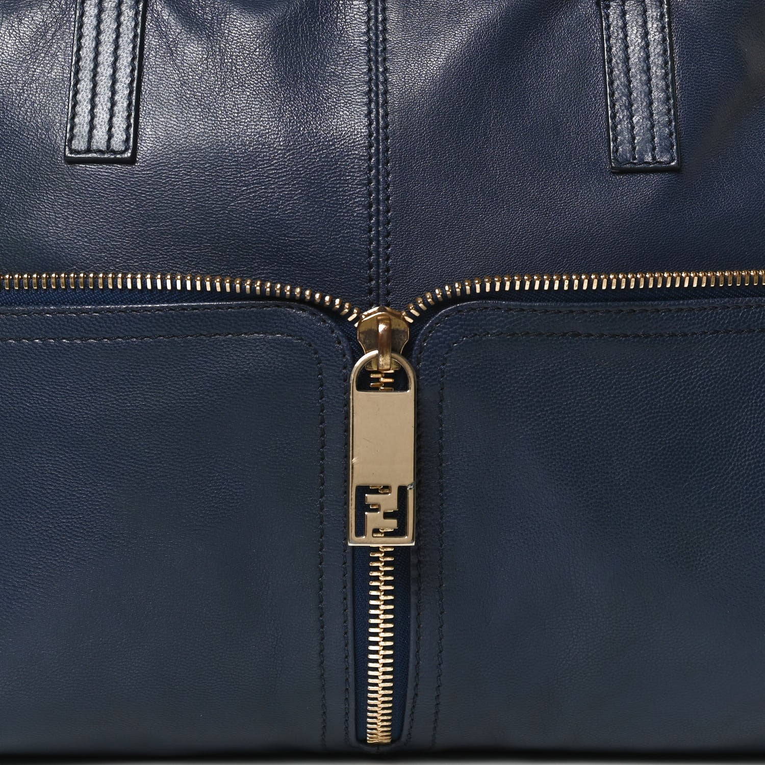 Fendi Sheepskin Zipper Satchel Navy 9 of 13