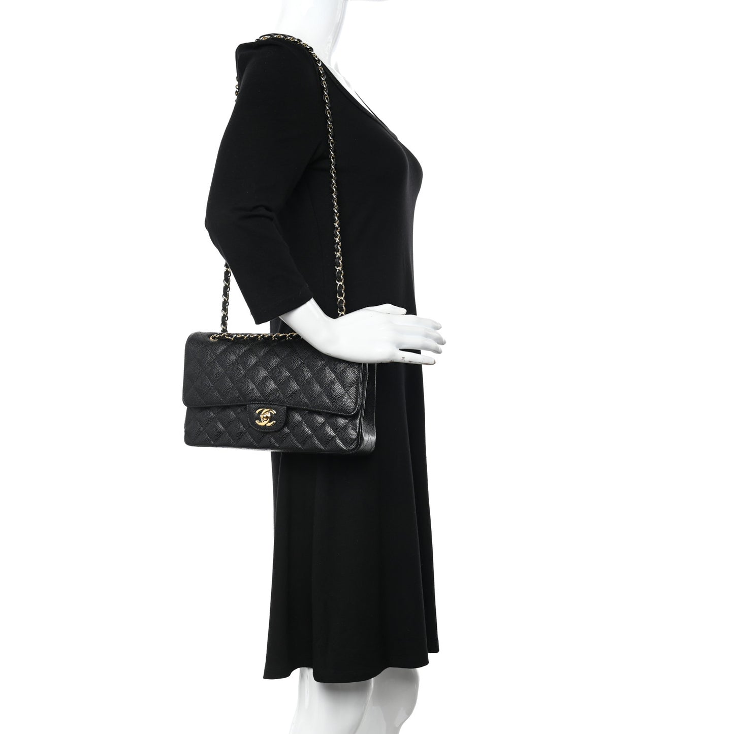Caviar Quilted Medium Double Flap Black