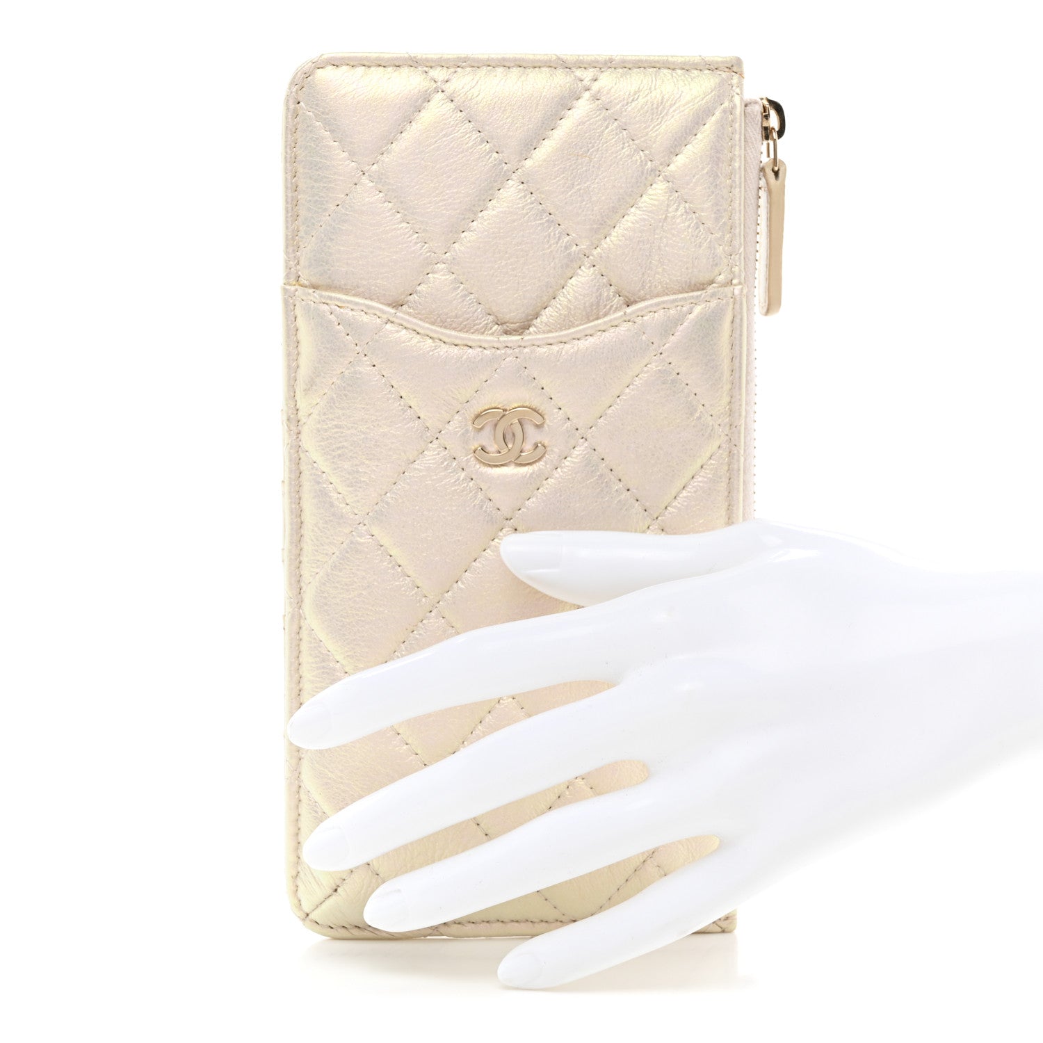 Chanel Iridescent Lambskin Quilted Classic Flat Wallet Pouch Ivory 2 of 7