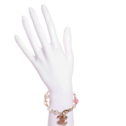Chanel Pearl Beaded Crystal CC Bracelet Multicolor Pink 2 of 4