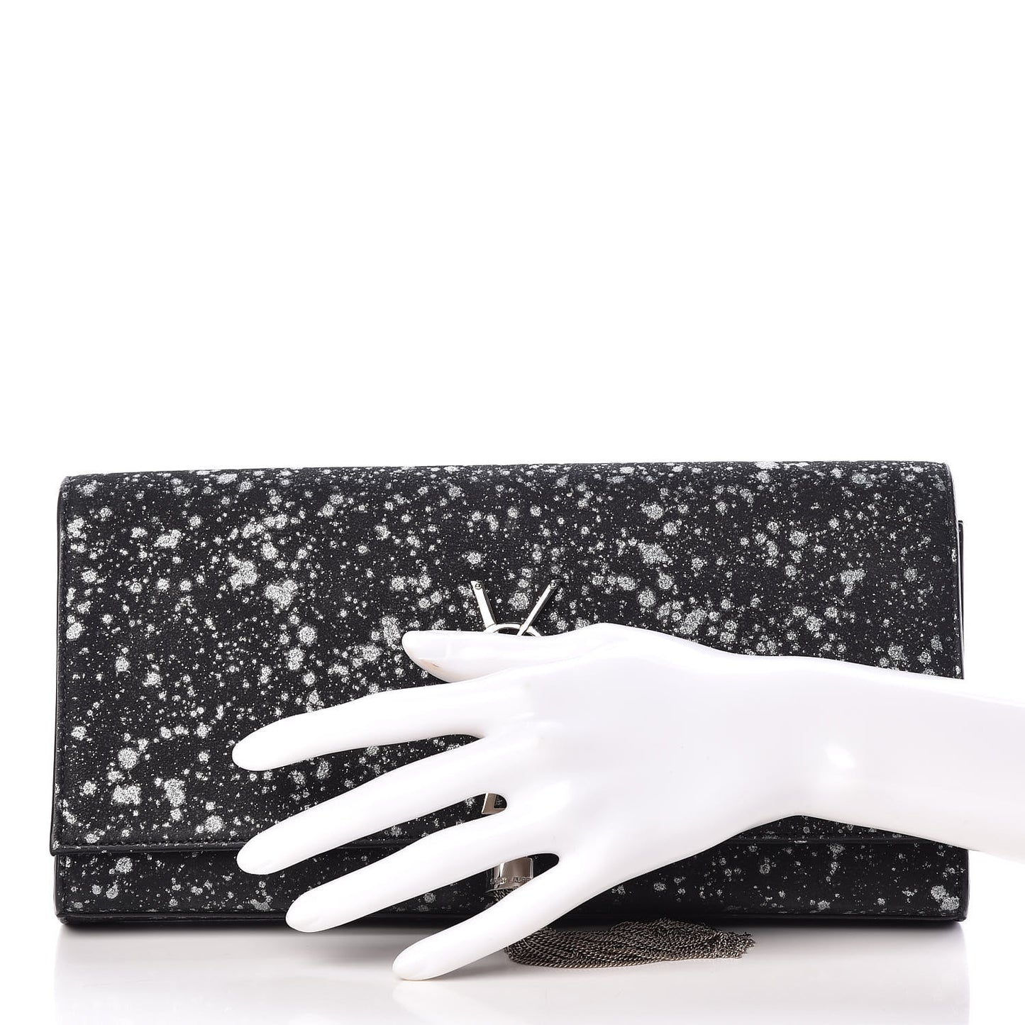 Suede Glitter Classic Monogram Cassandre Tassel Clutch Black