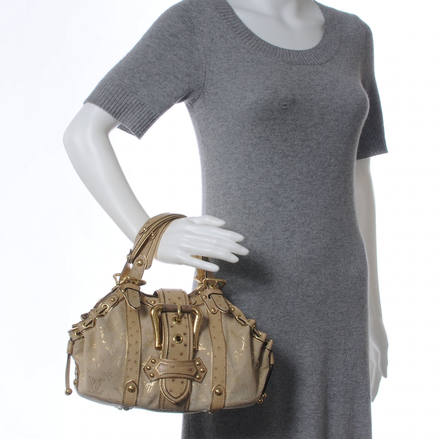 Louis Vuitton Monogram Suede Ostrich Theda GM Gold 2 of 7