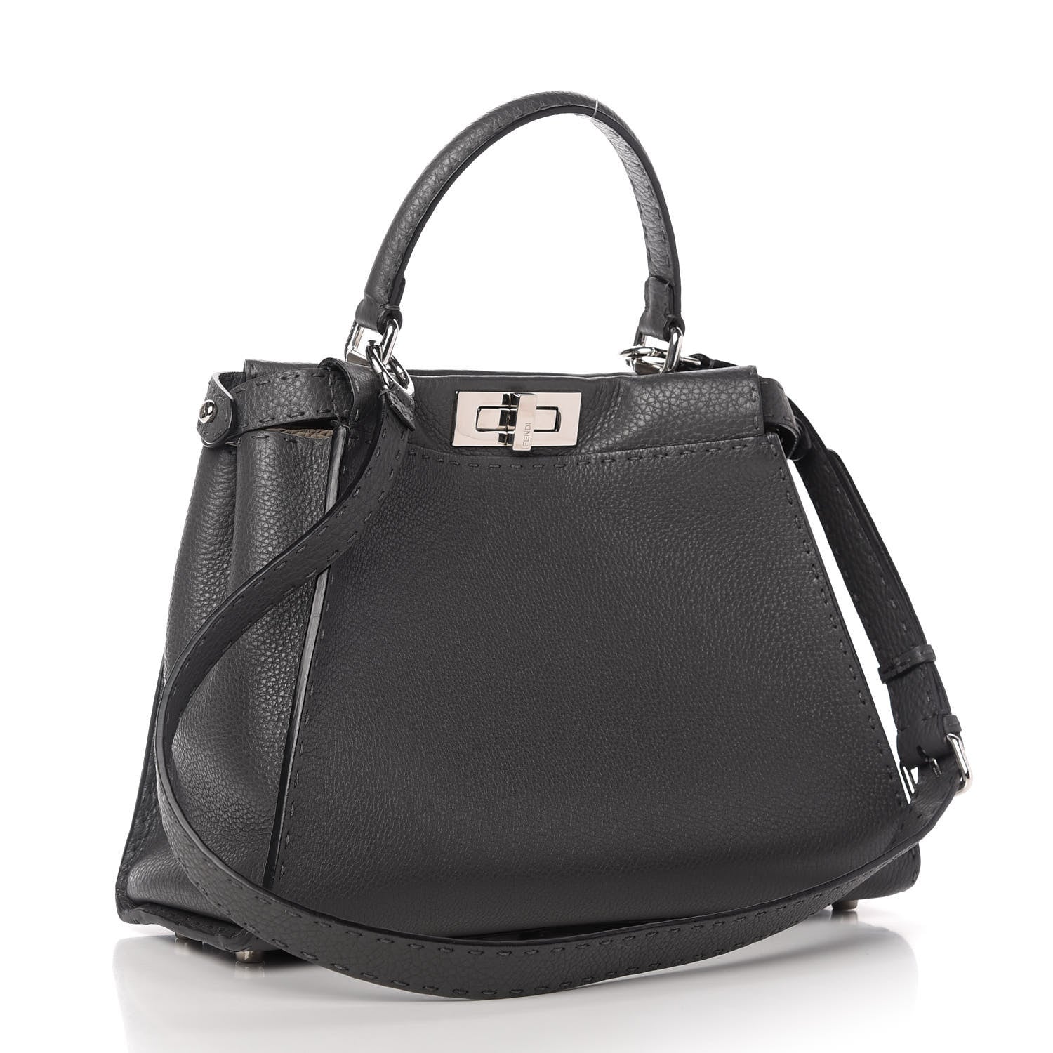 Fendi Cuoio Romano Selleria Bi-Color Medium Peekaboo Iconic Satchel Asfalto Latte 3 of 9