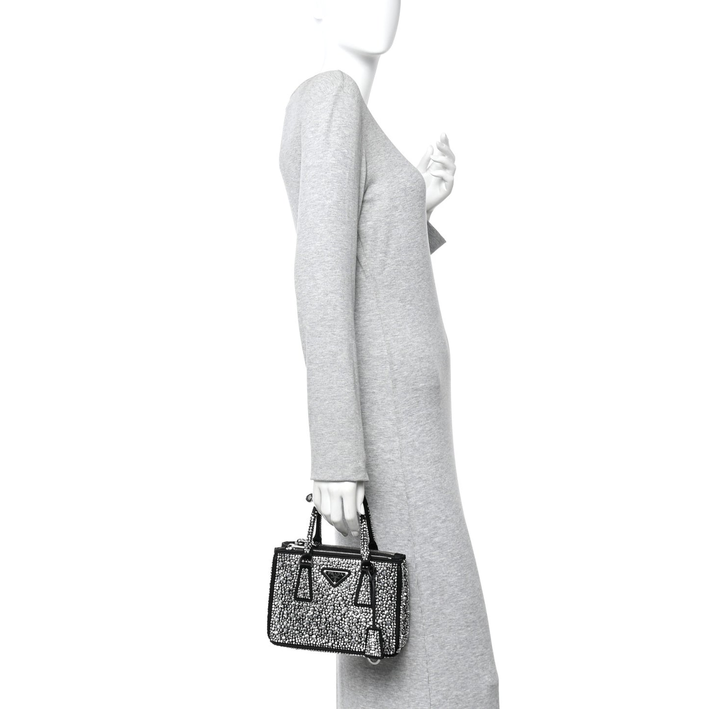 Satin Crystal Mini Galleria Double Zip Tote Metal