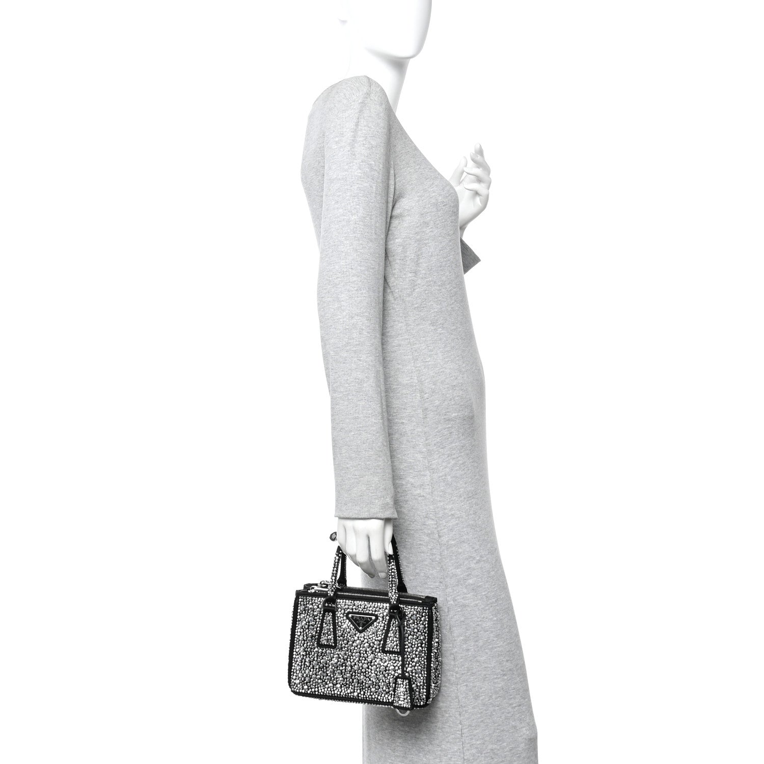 Prada Satin Crystal Mini Galleria Double Zip Tote Metal 2 of 13