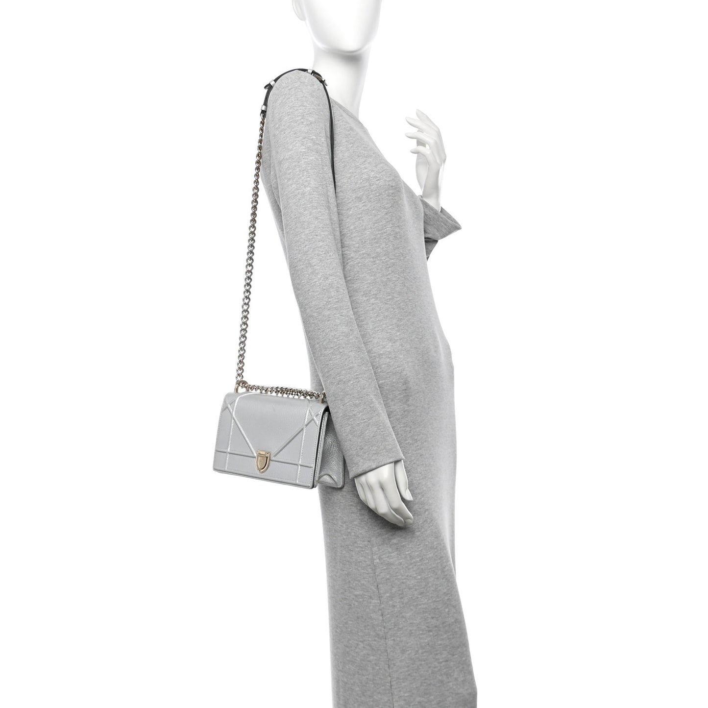 Metallic Calfskin Small Diorama Flap Bag Silver