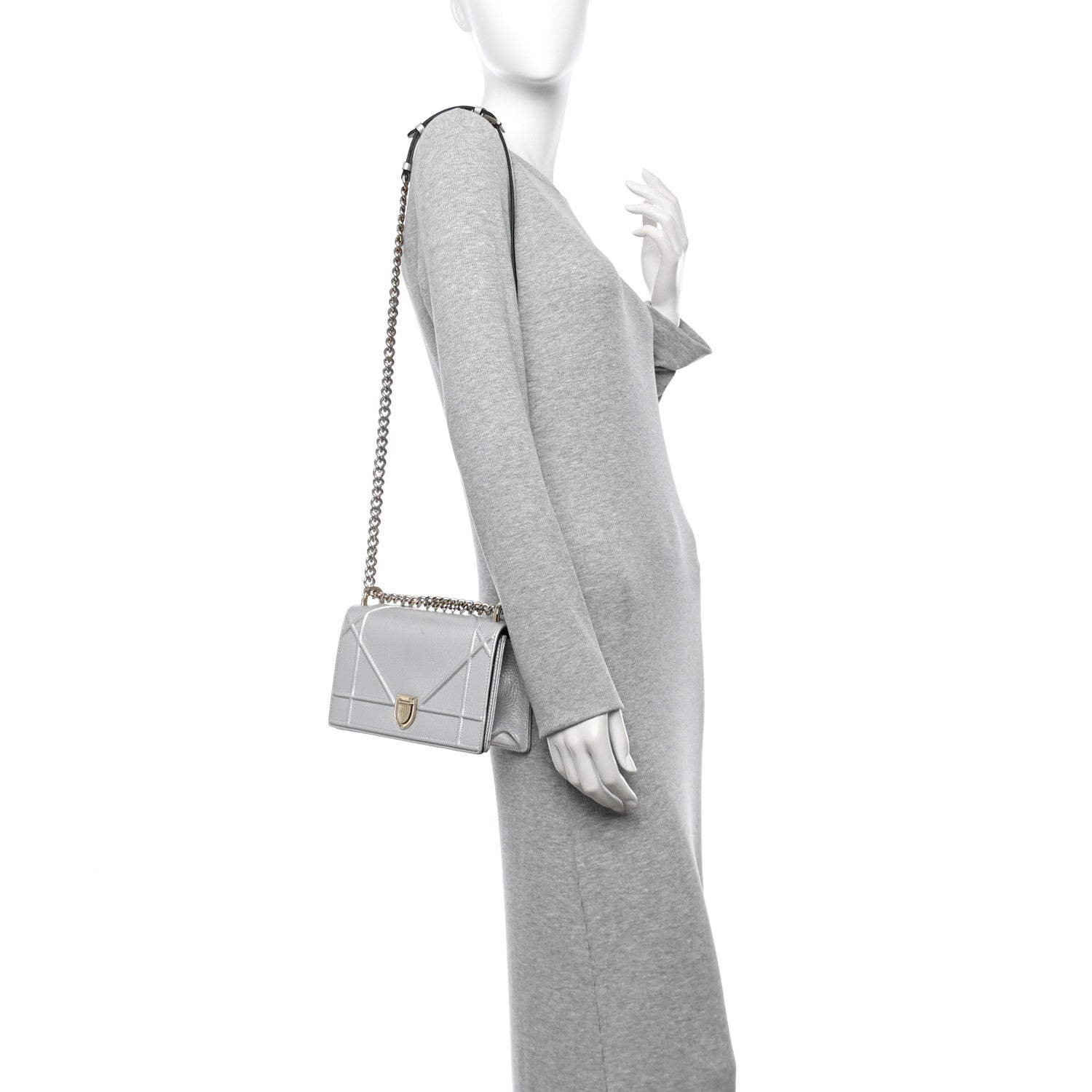 Christian Dior Metallic Calfskin Small Diorama Flap Bag Silver 2 of 11