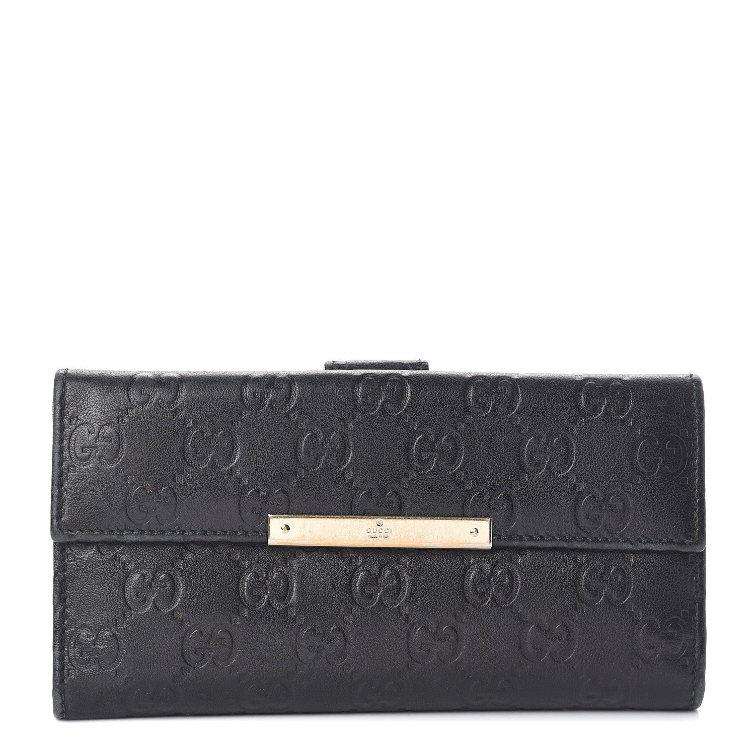 Gucci Guccissima Margaux Calfskin Metal Bar Continental Flap Wallet Black 1 of 5